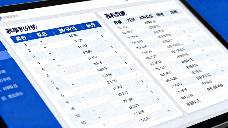 赛事积分榜与赛程数据在屏幕上排列展示的数据画面