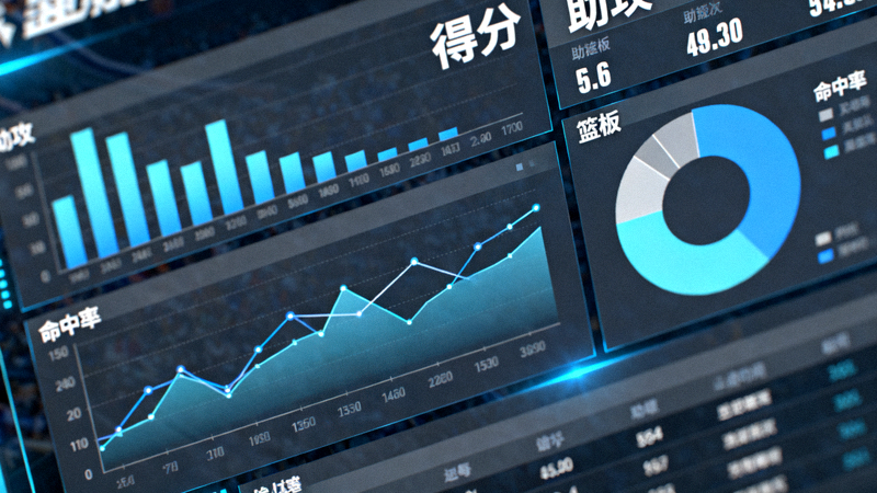 体育数据分析屏幕上显示比赛统计图表与数据指标的画面